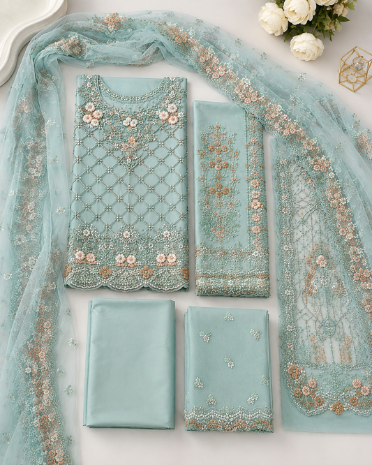 MARIA.B NET SAARE WITH FULLY EMBROIDERED