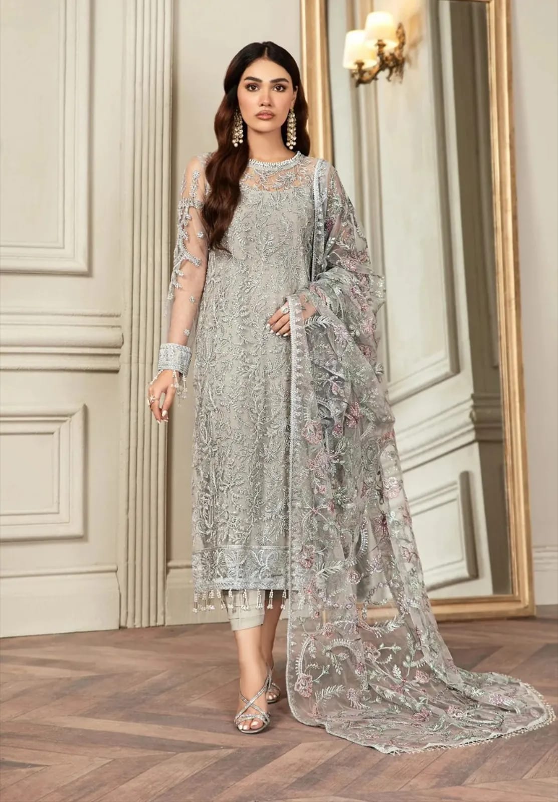 ZARIF 3 Piece Unstitched Embroidered Net Suit With Dupatta Also