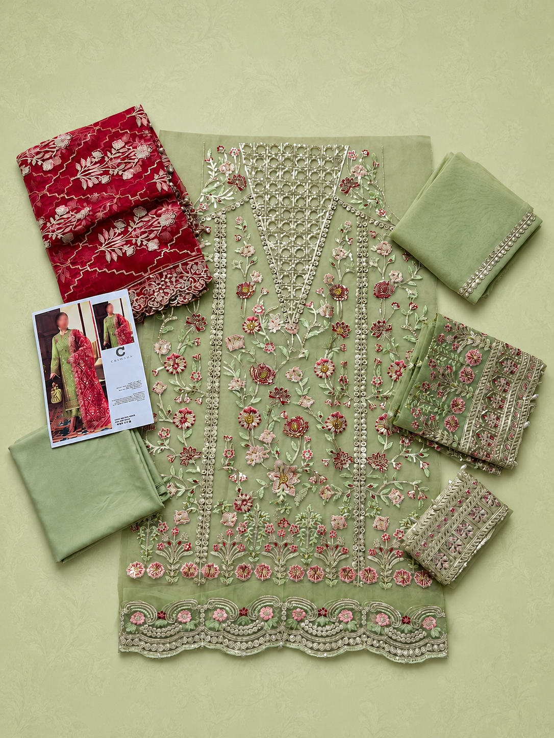 CRIMSON 3 Piece Unstitched Embroidered Organza Suit