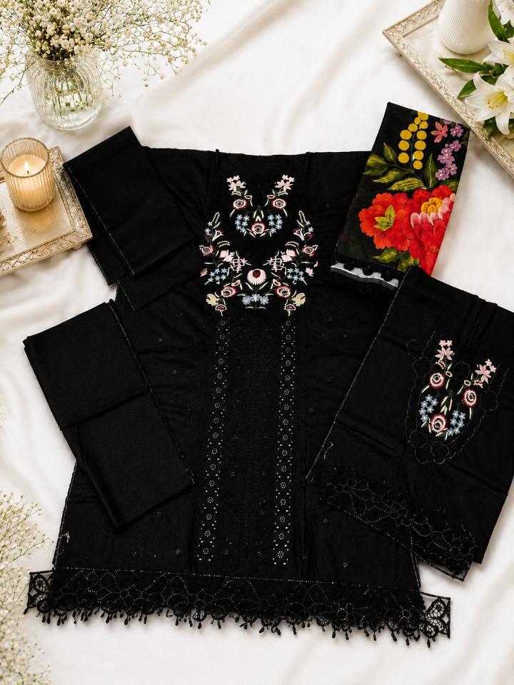 3 Piece Unstitched Embroidered Pure Cotton Lawn Suit