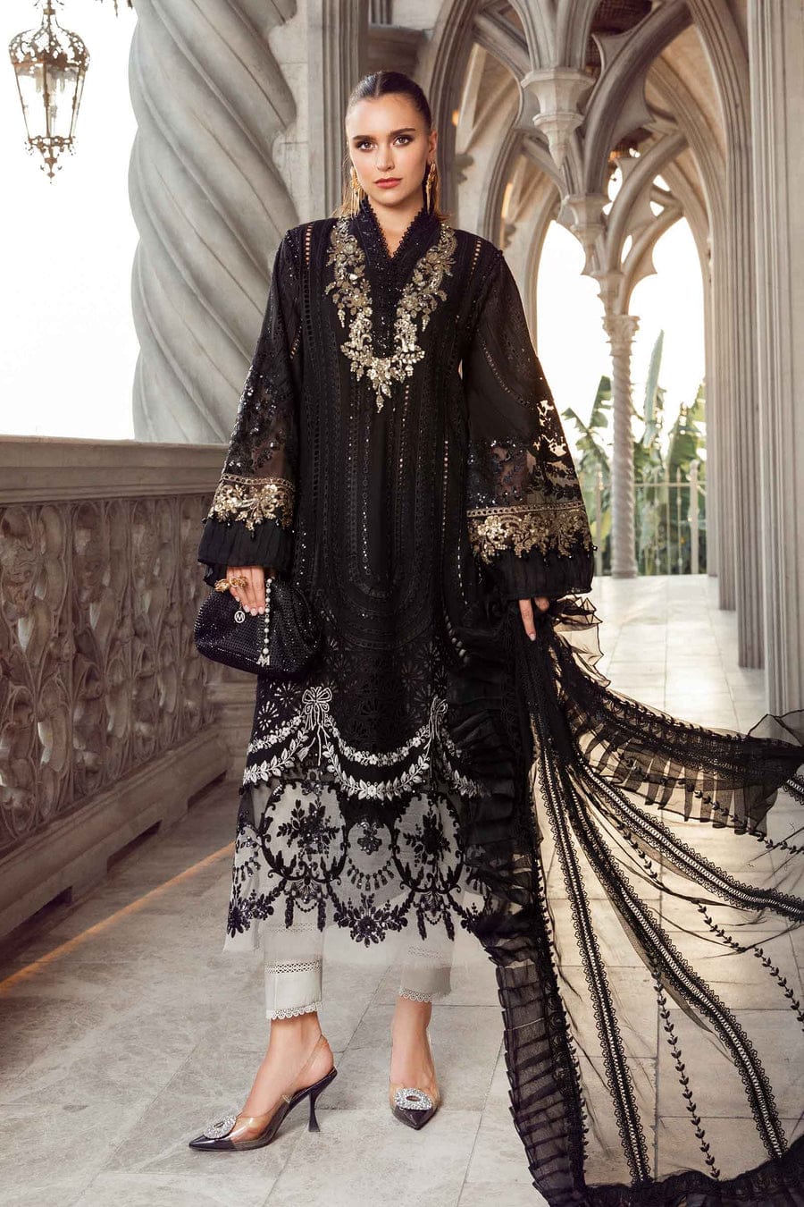 MARIA.B 3 Piece Unstitched Embroidered Organza Suit with tissue dupata