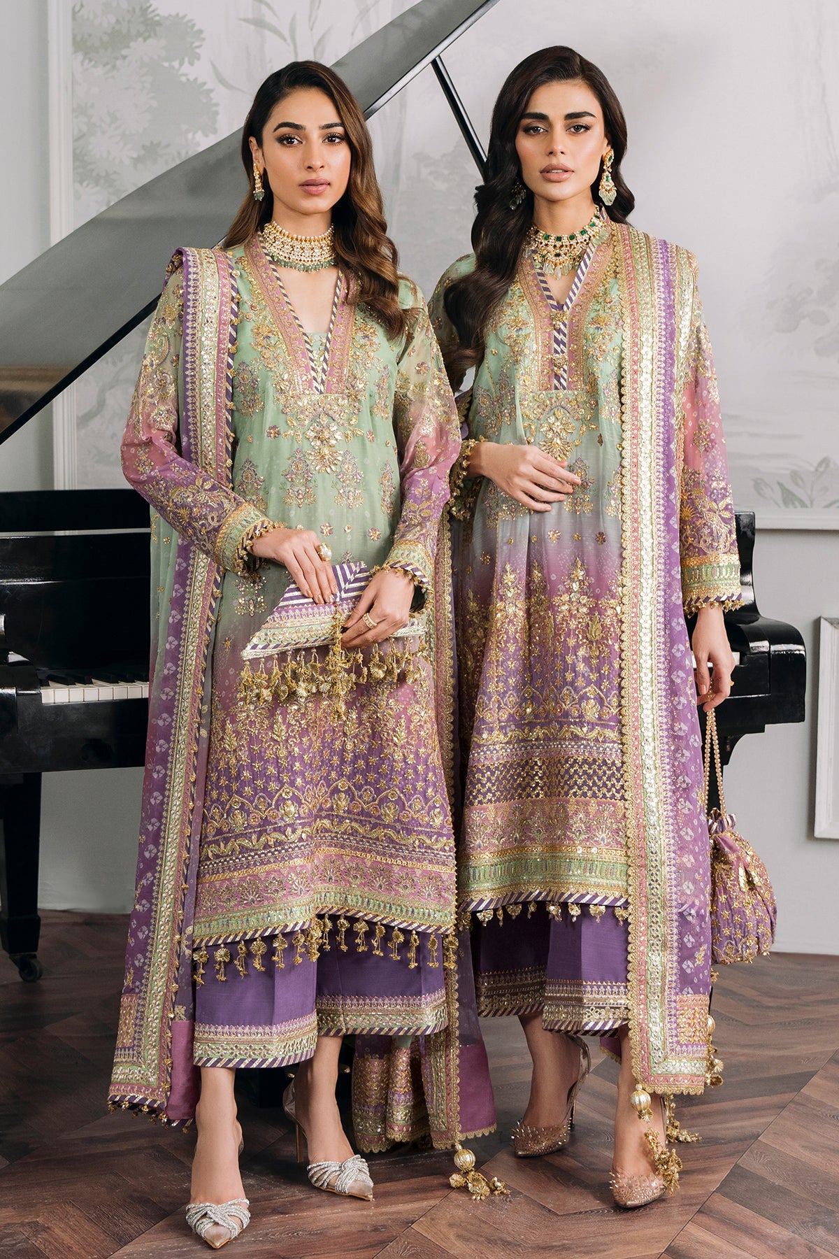 BAROQUE 3 Piece Unstitched Embroidered Chiffon Suit With Silk Trouser