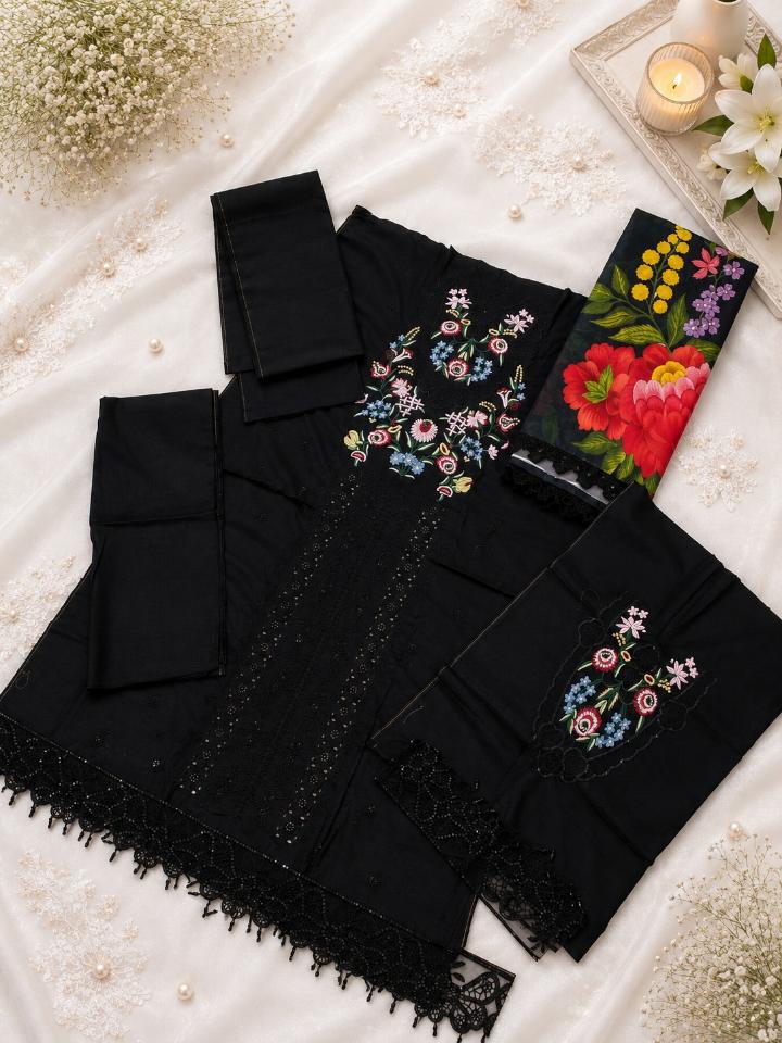 3 Piece Unstitched Embroidered Pure Cotton Lawn Suit
