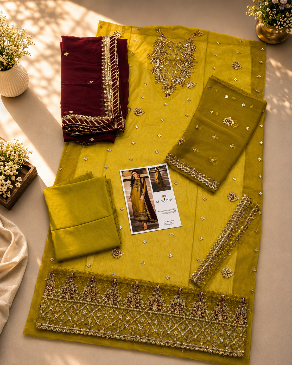 ASIM JOFA 3 Piece Unstitched Embroidered Chiffon Suit With Malai Trouser