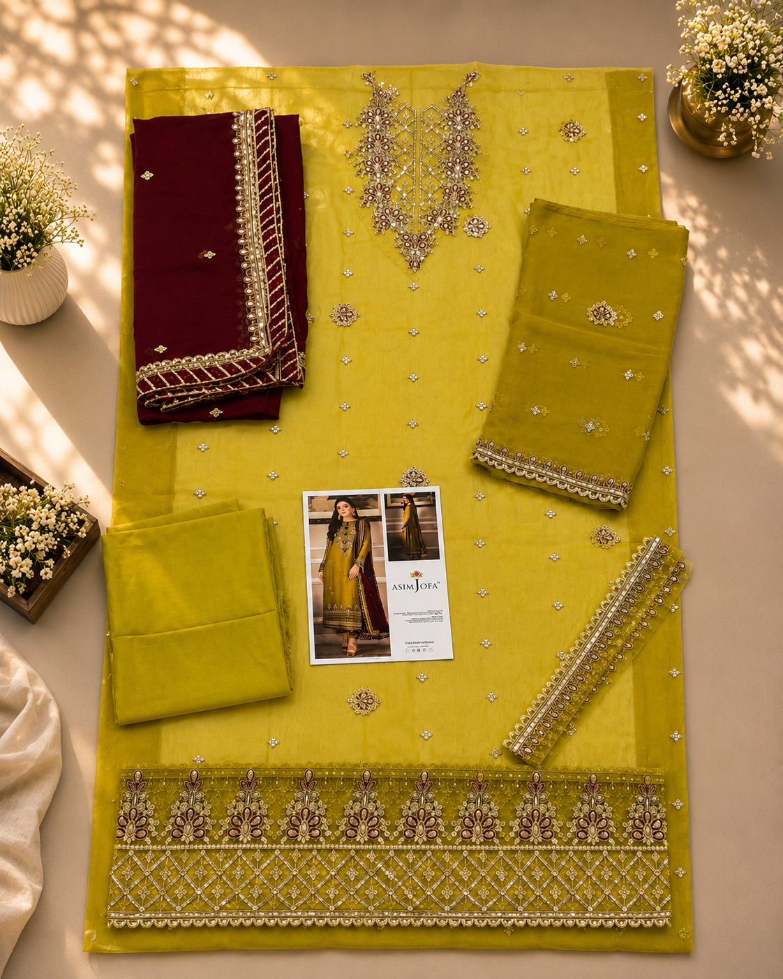 ASIM JOFA 3 Piece Unstitched Embroidered Chiffon Suit With Malai Trouser