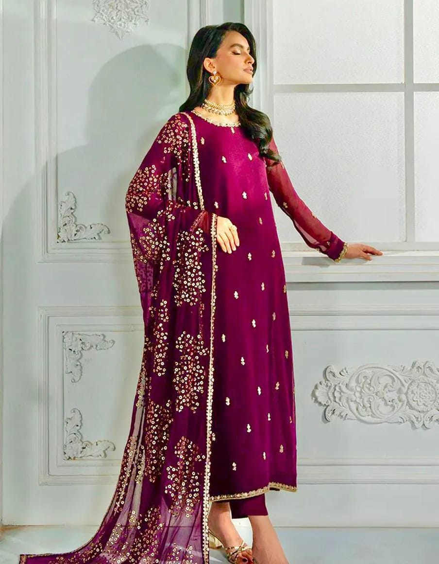 ZARIF MARGANDI 3 Piece Unstitched Embroidered Chiffon Suit With Chiffon Dupatta