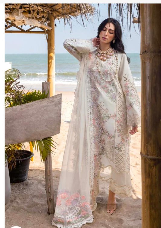 SAIRA SHAKIRA 3 Piece Unstitched Embroidered ChikanKari Suit With Chiffon Dupatta