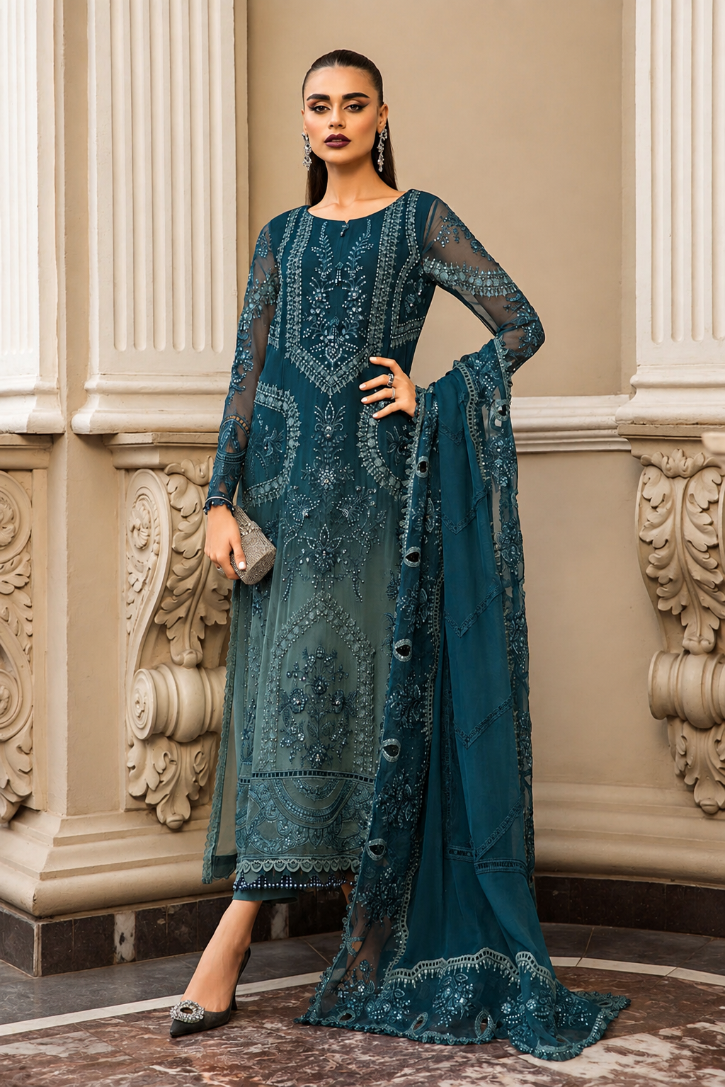 MARIA.B 3 Piece Unstitched Embroidered Chiffon Suit