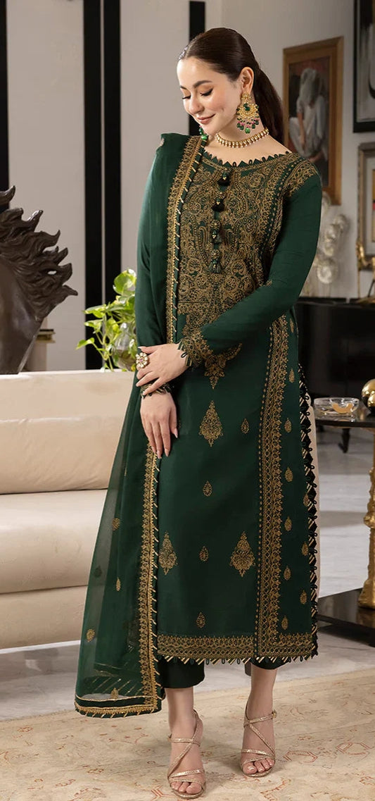 ASIM JOFA 3 Piece Unstitched Embroidered Chiffon Suit With Chiffon Dupatta