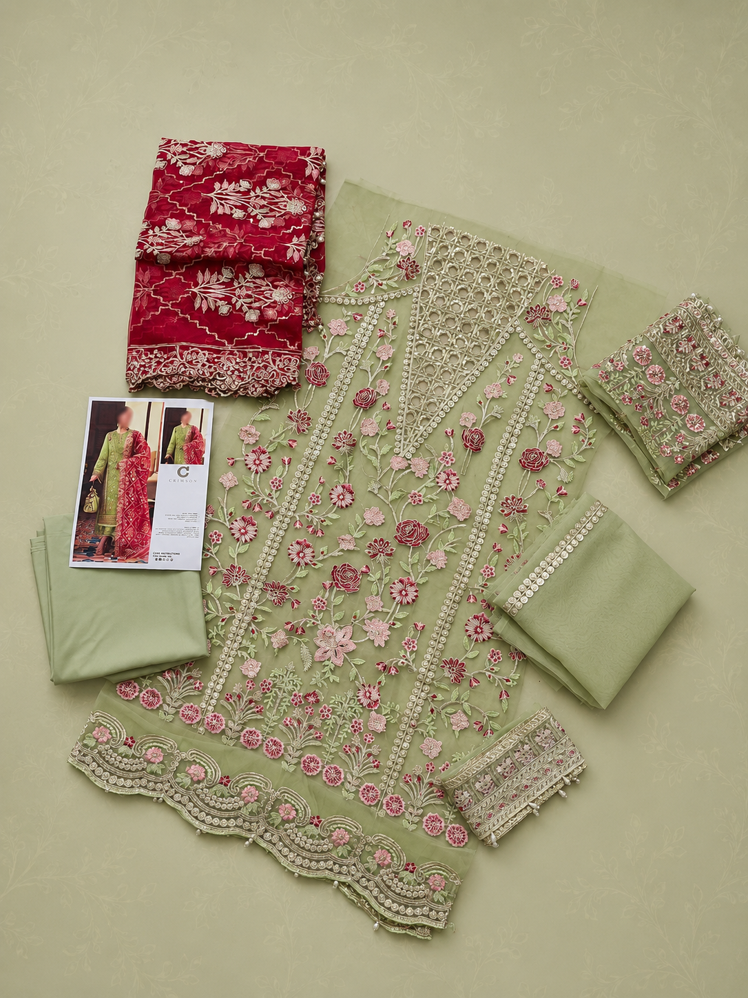 CRIMSON 3 Piece Unstitched Embroidered Organza Suit