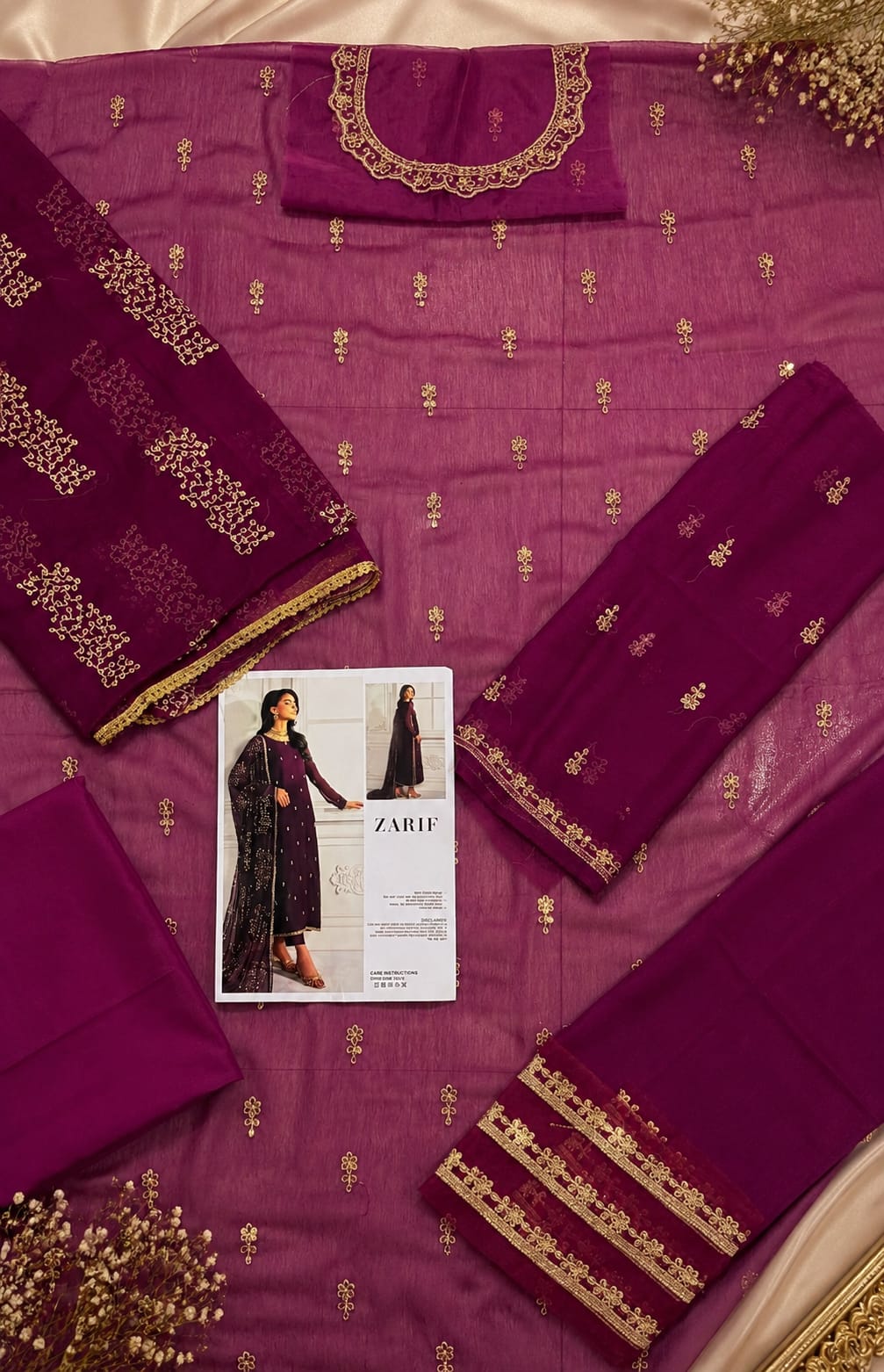 ZARIF MARGANDI 3 Piece Unstitched Embroidered Chiffon Suit With Chiffon Dupatta