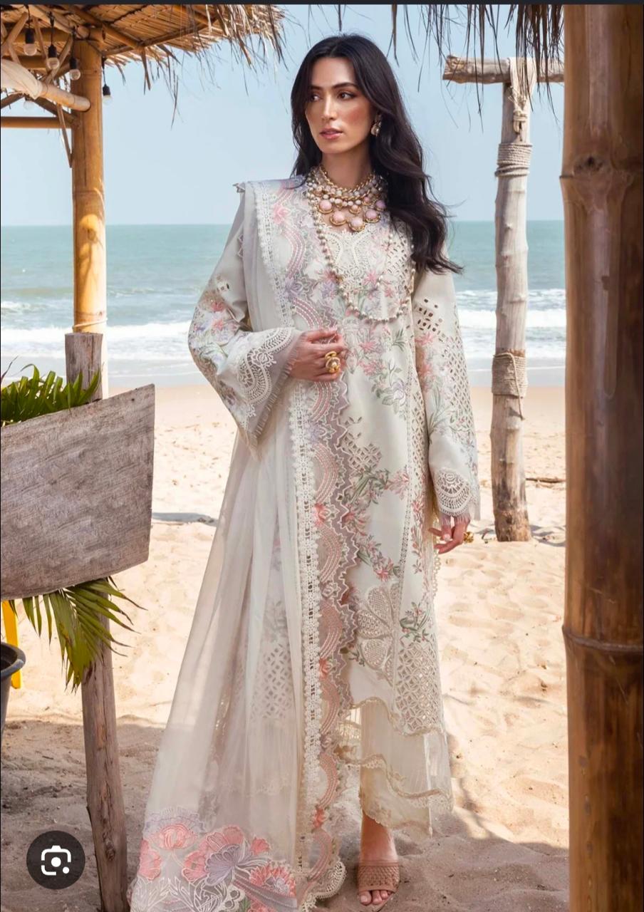 SAIRA SHAKIRA 3 Piece Unstitched Embroidered ChikanKari Suit With Chiffon Dupatta