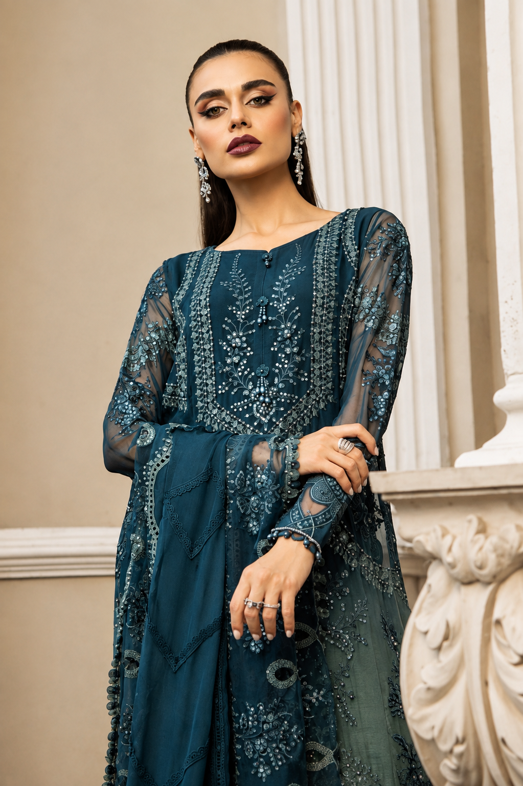 MARIA.B 3 Piece Unstitched Embroidered Chiffon Suit