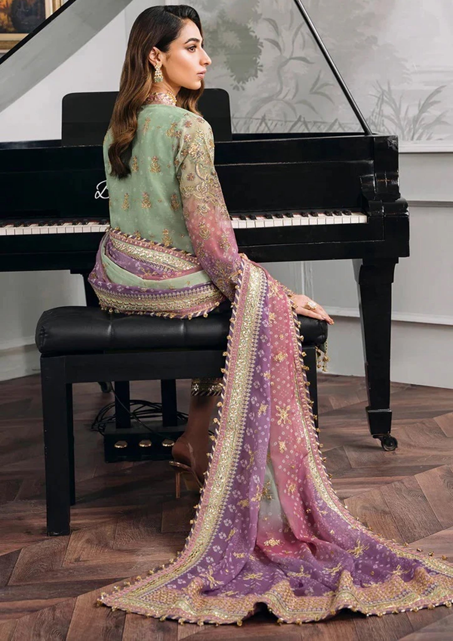 BAROQUE 3 Piece Unstitched Embroidered Chiffon Suit With Silk Trouser