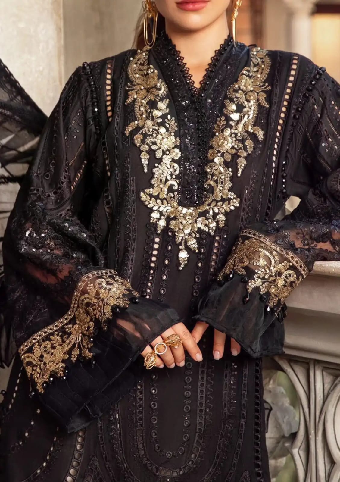 MARIA.B 3 Piece Unstitched Embroidered Organza Suit with tissue dupata