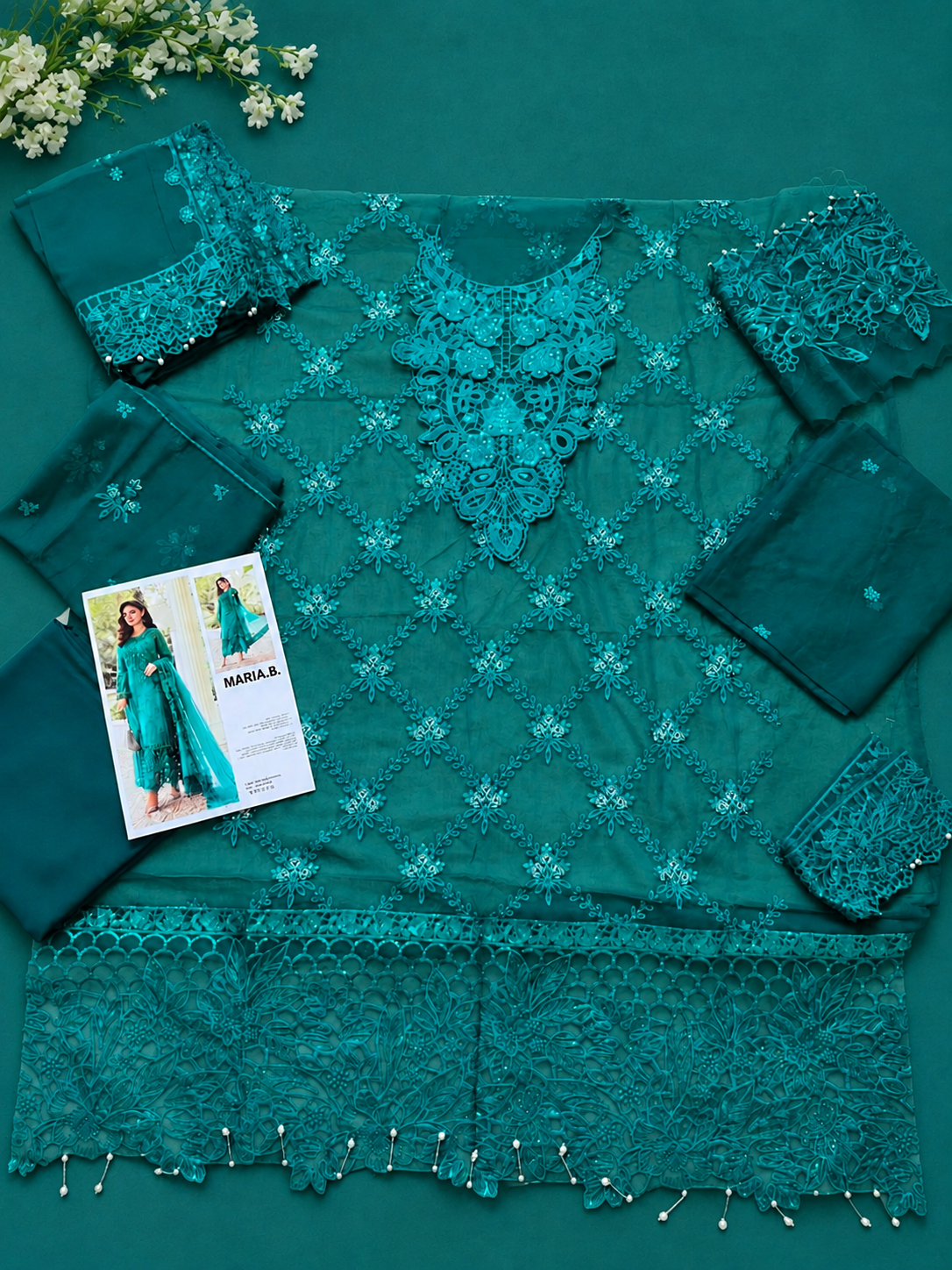 MARIA.B 3 Piece Unstitched Embroidered Chiffon Suit