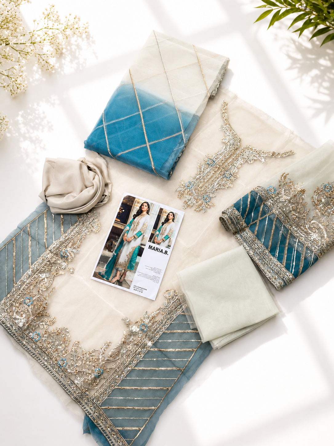 MARIA.B 3 Piece Unstitched Embroidered Organza Suit
