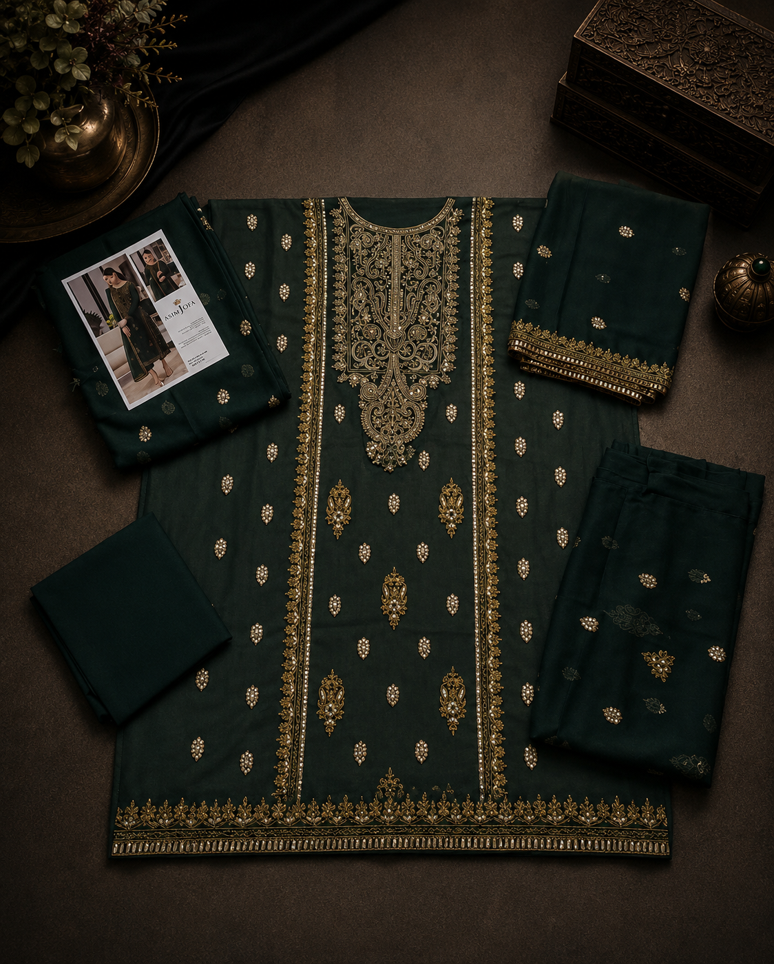 ASIM JOFA 3 Piece Unstitched Embroidered Chiffon Suit With Chiffon Dupatta