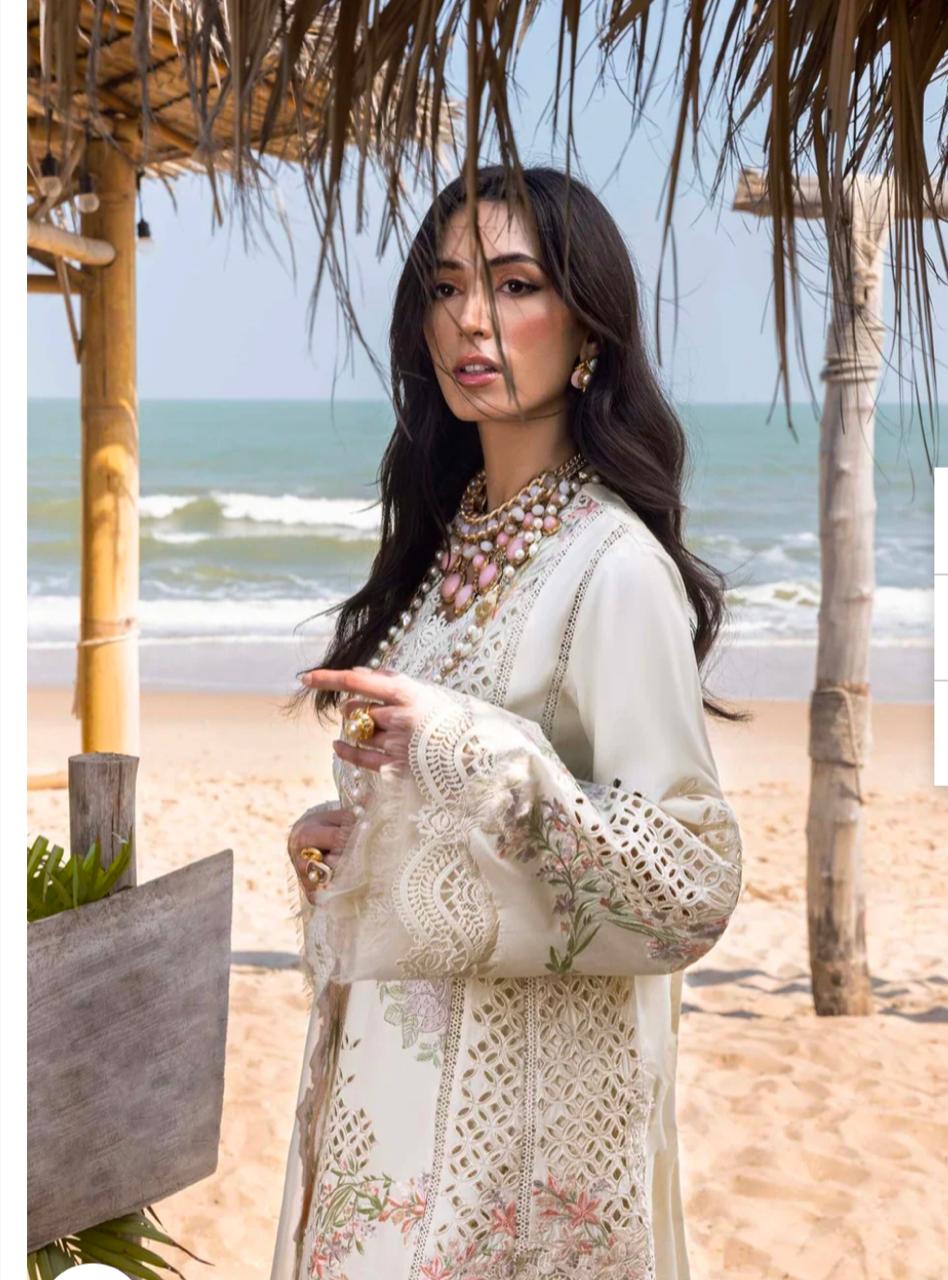 SAIRA SHAKIRA 3 Piece Unstitched Embroidered ChikanKari Suit With Chiffon Dupatta
