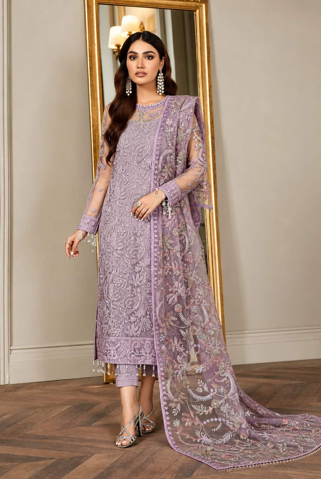 ZARIF 3 Piece Unstitched Embroidered Net Suit With Dupatta Also