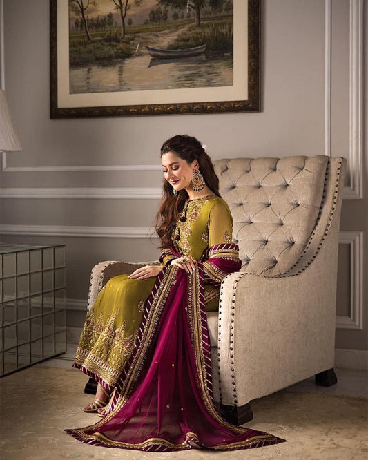 ASIM JOFA 3 Piece Unstitched Embroidered Chiffon Suit With Malai Trouser