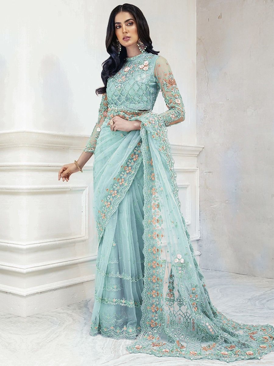 MARIA.B NET SAARE WITH FULLY EMBROIDERED