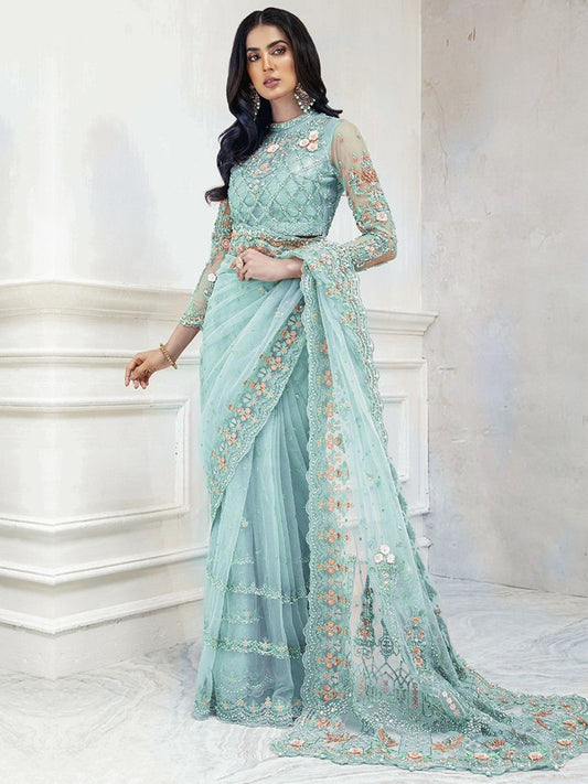 MARIA.B NET SAARE WITH FULLY EMBROIDERED