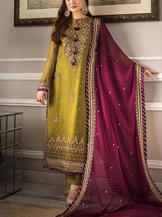 ASIM JOFA 3 Piece Unstitched Embroidered Chiffon Suit With Malai Trouser